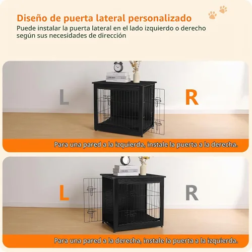 Vista 4 de DWANTON - Perrera con cojín, de madera, con puertas dobles, para interiores, S, M, L, 27.2 pulgadas de largo, negro Small Wooden Kennel Table