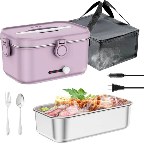 Vista 8 de Lonchera eléctrica con calefacción para adultos, calentador de alimentos portátil de 80W con contenedor de acero inoxidable de 1.8L, cubiertos