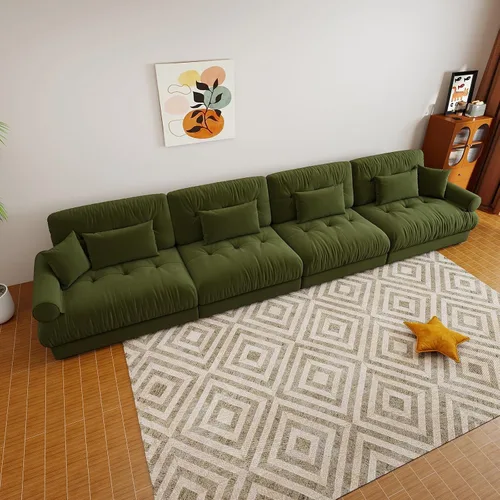 Vista 92 de Sofá modular de gran tamaño de 94 pulgadas, sofás seccionales grandes de color beige y blanco para sala de estar, juego de sofá de terciopelo, sofás