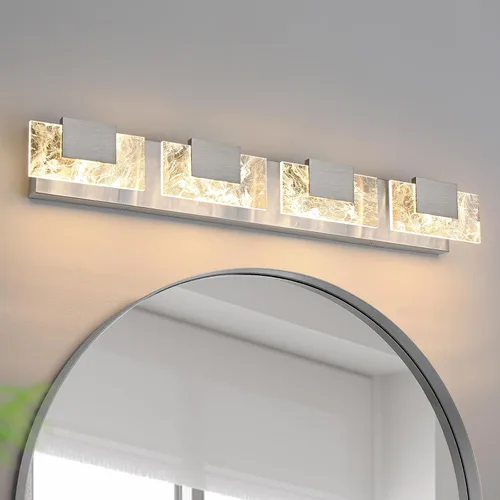 Vista 17 de Luz LED para Tocador de Baño: Accesorios de Iluminación Modernos de Acrílico en Dorado Cepillado de 16 pulgadas - 2 Luces Contemporáneas de Acabado