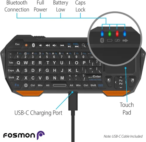 Vista 3 de Fosmon Mini teclado Bluetooth (teclado QWERTY), inalámbrico, portátil, con panel táctil, compatible con Apple TV, Amazon Fire Stick, PS4, PS4 Pro