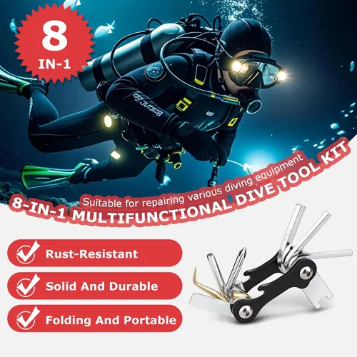Vista 2 de Juego de herramientas de buceo de acero inoxidable 8 en 1 para reparación y ajuste de engranajes de buceo