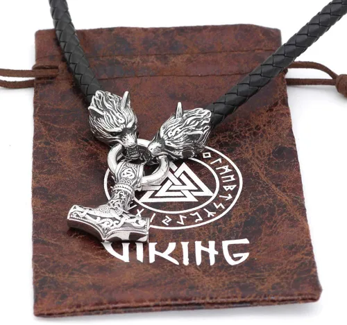 Vista 4 de GuoShuang MJOLNIR - Collar con colgante de amuleto de acero inoxidable con martillo de Thor