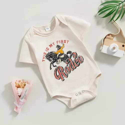 Vista 2 de SAYOO Body Occidental para Bebés Niñas y Niños, Ropa de Vaquero Country Vaquera Divertido Adorable Creeper de Una Pieza Body para Bebés