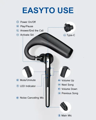 Vista 8 de [Usado] Kendir Auriculares Bluetooth V5.4, Auriculares inalámbricos Bluetooth con CVC8.0 Micrófono dual Cancelación de ruido 110 horas de tiempo