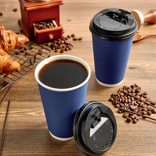 Vista 4 de LITOPAK Paquete de 80 vasos de papel desechables de 16 onzas con aislamiento de pared ondulada, tazas de café de papel caliente aisladas de tres