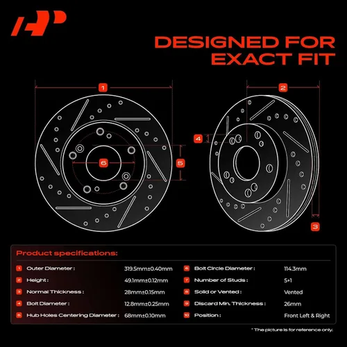 Vista 2 de A-Premium 319.6mm (12.58 pulgadas) Rotores de freno de disco perforados y ranurados delanteros Compatibles con modelos seleccionados de Nissan e