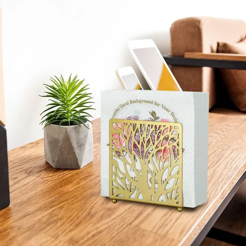 Vista 7 de Servilletero para mesa, soporte de servilletas de papel de metal dorado para facturas de correo de papel, adecuado para el hogar, restaurante