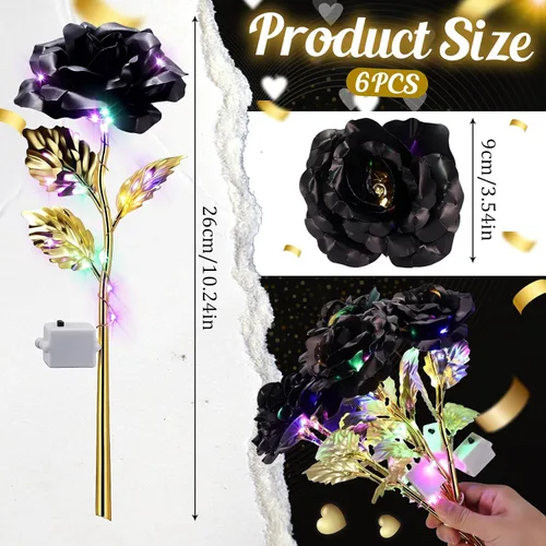 Vista 2 de Lyrow - 6 flores artificiales de cristal de galaxia LED, color negro
