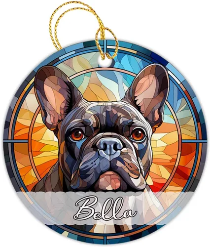 Vista 24 de Amstaff - Adornos personalizados para perros Amstaff para árbol de Navidad con nombre, adorno estilo vitral para perros, regalos para amantes