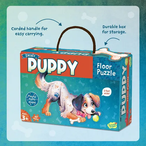 Vista 8 de Peaceable Kingdom Shiny Puppy - Rompecabezas de piso gigante de 43 piezas para niños a partir de 3 años - Piezas de rompecabezas con forma divertida