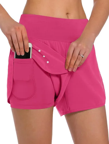 Vista 14 de Ksmien - Pantalones cortos de correr 2 en 1 para mujer, ligeros, para entrenamiento, gimnasio, yoga, forro con bolsillos para teléfono