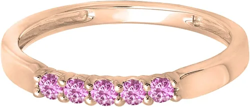 Vista 117 de Dazzlingrock Collection Anillo de boda redondo de 5 piedras preciosas o diamantes para mujer en oro macizo de 10 K/14 K/18 K