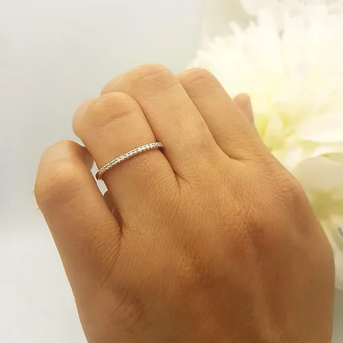 Vista 3 de Dazzlingrock Collection Anillo de boda y compromiso apilable de diamante blanco redondo de 0.14 quilates (ctw) para mujer Oro de 10 quilates