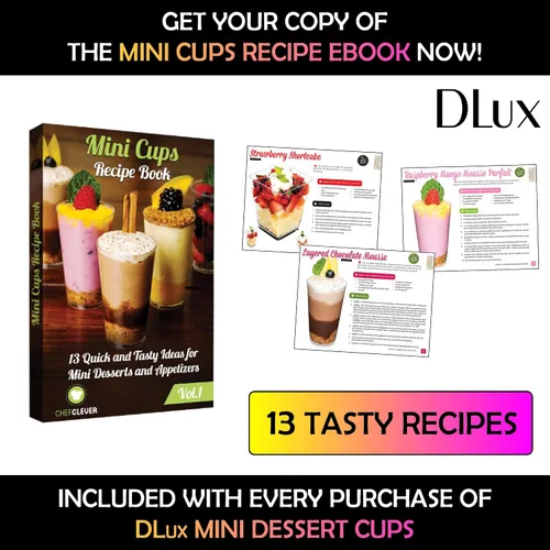 Vista 3 de DLux 100 x 2oz Tazas Cuadradas Mini de Postre con Cucharas y Tapas, Taza de Plástico Transparente para Aperitivos Parfait - Pequeño Cuenco