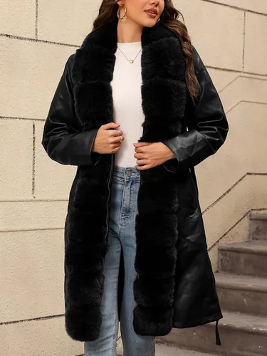 Vista 5 de Bellivera Women's Faux Leather Jacket Furry Trim Parka Coat Negro