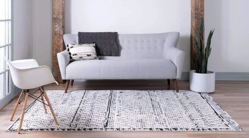 Vista 4 de Unique Loom Morocco Collection - Alfombra de área con borde abstracto, diamante, bohemio, 2 pies 2 x 3 pies, marfil/negro