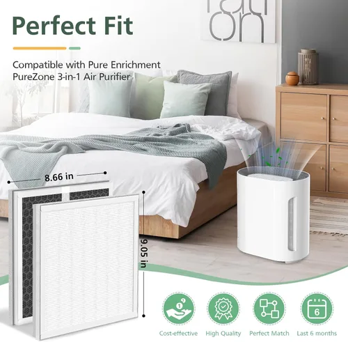 Vista 2 de Paquete de 2 filtros de repuesto HEPA 3 en 1 compatibles con el purificador de aire PureZone de Pure Enrichment, número de pieza PEAIRPLG