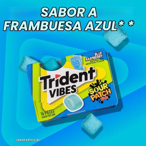 Vista 2 de Trident Vibes Blue RASPBERRY - Goma de mascar sin azúcar, 14