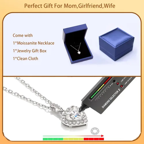 Vista 5 de Diamond Heart Necklace for Women,1-2 Carat Moissanite Love Halo Pendant Chain,Sterling Silver Lab Created Simulated Diamond Heart Jewelry Gift for