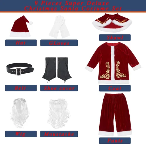 Vista 3 de EOZY Santa Claus Costume for Men 9 Pcs Deluxe Santa Outfits Adult Xmas Santa Suit for Christmas Party