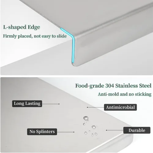 Vista 6 de Tablas de cortar de acero inoxidable con labio, tabla de cortar pesada para cocina, tablas de cortar para encimera, tabla de cortar de metal grande