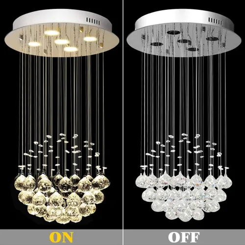 Vista 6 de Tangkula Moderno candelabro de cristal K9, lámpara de techo LED de montaje empotrado para sala de estar, comedor y dormitorio, 5 luces GU10