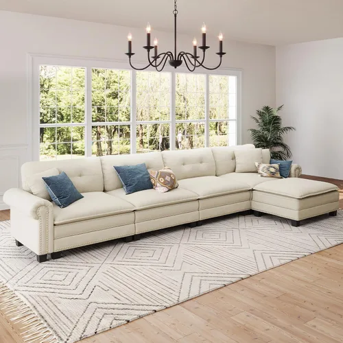Vista 18 de Sofá modular de gran tamaño de 116 pulgadas en forma de L Azul polvoriento