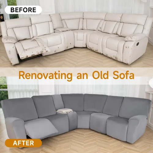 Vista 7 de HDCAXKJ Fundas para sofá modular reclinable, de terciopelo en forma de L, lavable, elástica, suave, con parte inferior elástica antideslizante