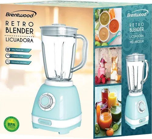 Vista 3 de Brentwood Appliances JB-330BL Licuadora retro de 2 velocidades con tarro de plástico de 50 onzas, azul, normal