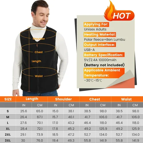 Vista 3 de ISOPHO Heated Vest for Men and Women, USB Charging Vest Heating for 8 Hours, Electric Heated Jacket