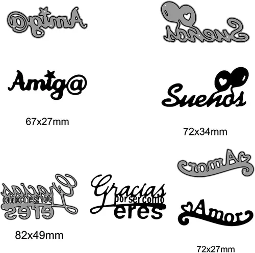 Vista 2 de Paquete de 4 troqueles españoles para hacer tarjetas, alfabetos, palabras, troqueles de corte de metal, para manualidades, álbumes de recortes