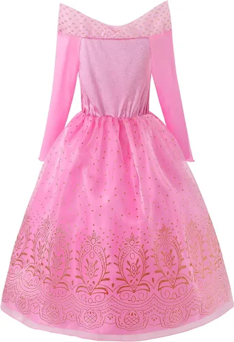 Vista 2 de Reliparty Disfraz de princesa para niñas de manga larga, vestido de fiesta de Halloween rosa con accesorios