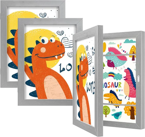 Vista 17 de BAIJIALI Marcos de arte negros para obras de arte infantiles, apertura frontal con capacidad para 150 dibujos, manualidades 3D, 2 paquetes de 8.5 x