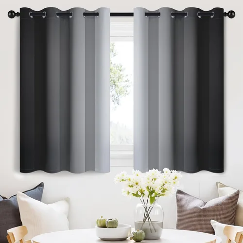 Vista 183 de SimpleHome Cortinas degradadas degradadas para oscurecer la habitación de 36 pulgadas de largo para dormitorio, con ojales y bloqueo de luz Negro