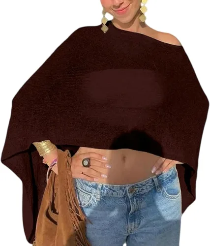 Vista 8 de Amiblvowa Poncho transparente para mujer, poncho de punto Y2K Negro
