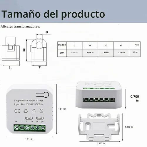 Vista 4 de AC110V 220V 80A Tuya App Smart Bilateral WiFi Medidor de Energía con 2PCS 80A CT Transformadores de Corriente Abrazaderas Sensores KWh Potencia