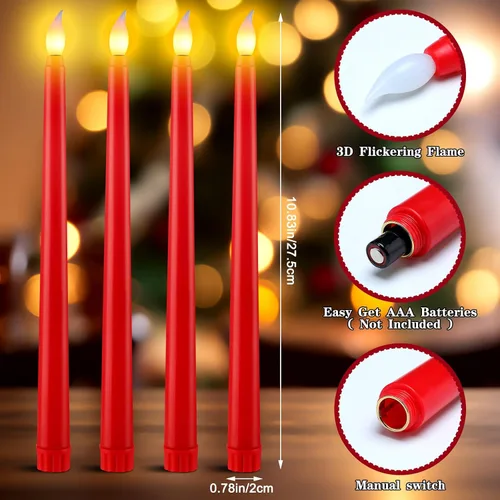 Vista 2 de Enhon 8 velas cónicas sin llama rojas de Navidad de 10 pulgadas LED Rojo