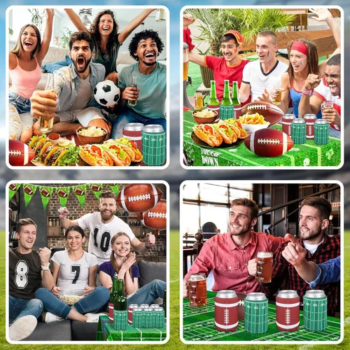Vista 6 de Decoraciones de fiesta de fútbol, 12 fundas aislantes de neopreno para decoración del día del juego del Super Bowl y regalos