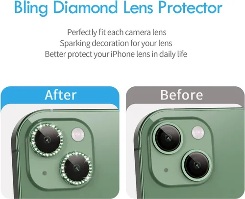 Vista 6 de Xfilm Bling Diamond - Protector individual de lente de cámara para iPhone 13 / iPhone 13 Mini, cubierta de protección de lente de cámara de vidrio