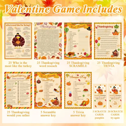 Vista 2 de Harloon Juego de 172 piezas de juegos de Acción de Gracias con lápices para familia y adultos, pavo, otoño, calabaza, búsqueda de palabras, juego