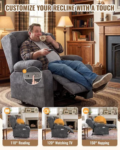 Vista 6 de Silla reclinable Power Rocker de gran tamaño, sofá reclinable eléctrico de Gris