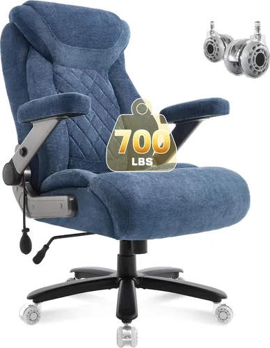 Vista 12 de Silla de oficina grande y alta de 700 libras, silla de oficina ergonómica de tela ejecutiva resistente con brazos abatibles 5D y soporte lumbar