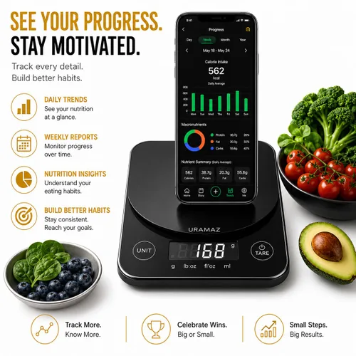 Vista 8 de URAMAZ Báscula de alimentos con calculadora nutricional, báscula digital de alimentos para báscula de cocina gramos y onzas, báscula inteligente