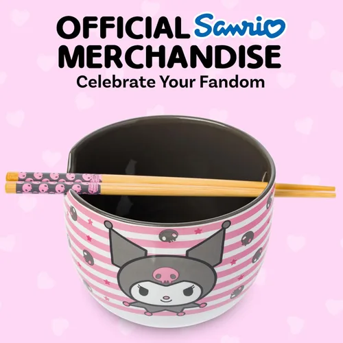 Vista 81 de Silver Buffalo Hello Kitty y sus amigos Chococat - Tazón de cerámica para ramen y arroz con palillos, patrón a cuadros, apto para microondas, 20