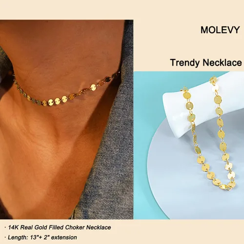 Vista 5 de MOLEVY Delicado collar de oro para mujer, gargantilla chapada en oro de 14 quilates, collar de plata, collar de cadena simple, collar de cadena