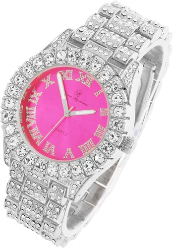 Vista 4 de Reloj de mujer con bisel grande de rocas, esfera de color con números romanos, totalmente cubierto en cristales - ST10327LA