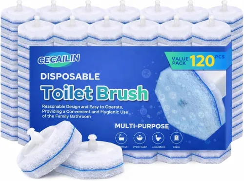Vista 7 de Cecailin® 60 cepillos desechables para inodoro. Limpieza de baño. Limpiadores desechables compatibles con la mayoría de cepillos de inodoro