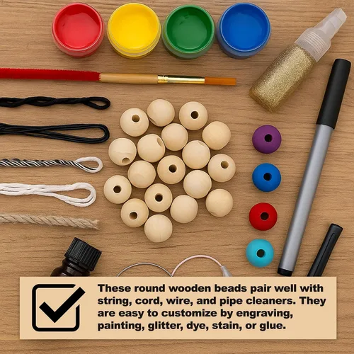 Vista 15 de Mandala Crafts - 2000 cuentas de madera redondas pequeñas de 6 mm para manualidades, suministros de macramé - cuentas de madera natural negra sin