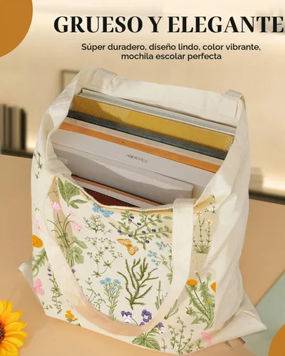 Vista 6 de AUSVKAI Bolsa de lona estética para mujer, lindas bolsas de algodón reutilizables de tela para la universidad, compras, playa, comestibles, regalos